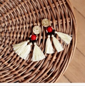 Nwt! Sezane Rosa Earrings White, Ecru Tassels